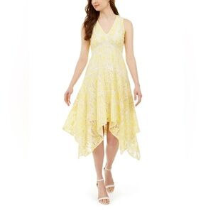 New W/Out Tags! Taylor Yellow Lace Asymmetrical Midi Dress | Size 4